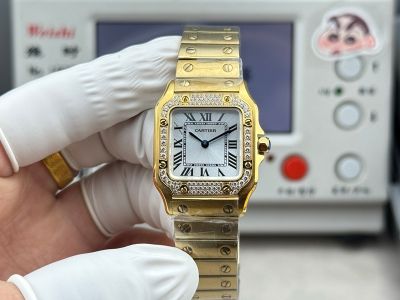 Cartier Santos Mini Size 27*34.5*7.4mm Imported Quartz Movement White Yellow Gold Band Watch